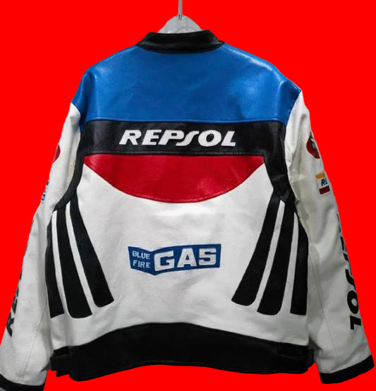 Repsol Racing Leather Jacket - Blue Red
White MotoGP Inspired