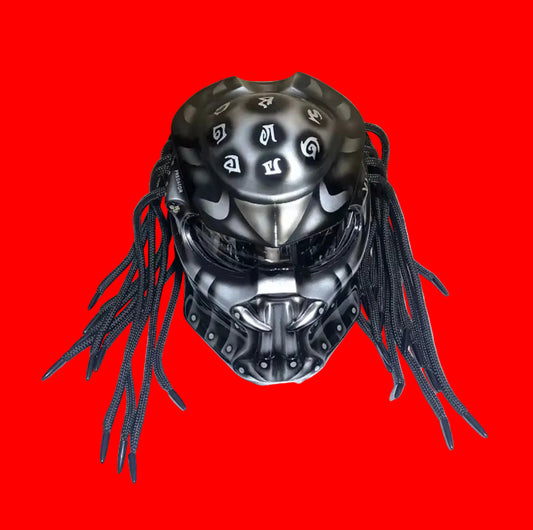 Custom Predator Motorcycle Helmet with Dreadlocks - Full Face Red Black DOT Approved