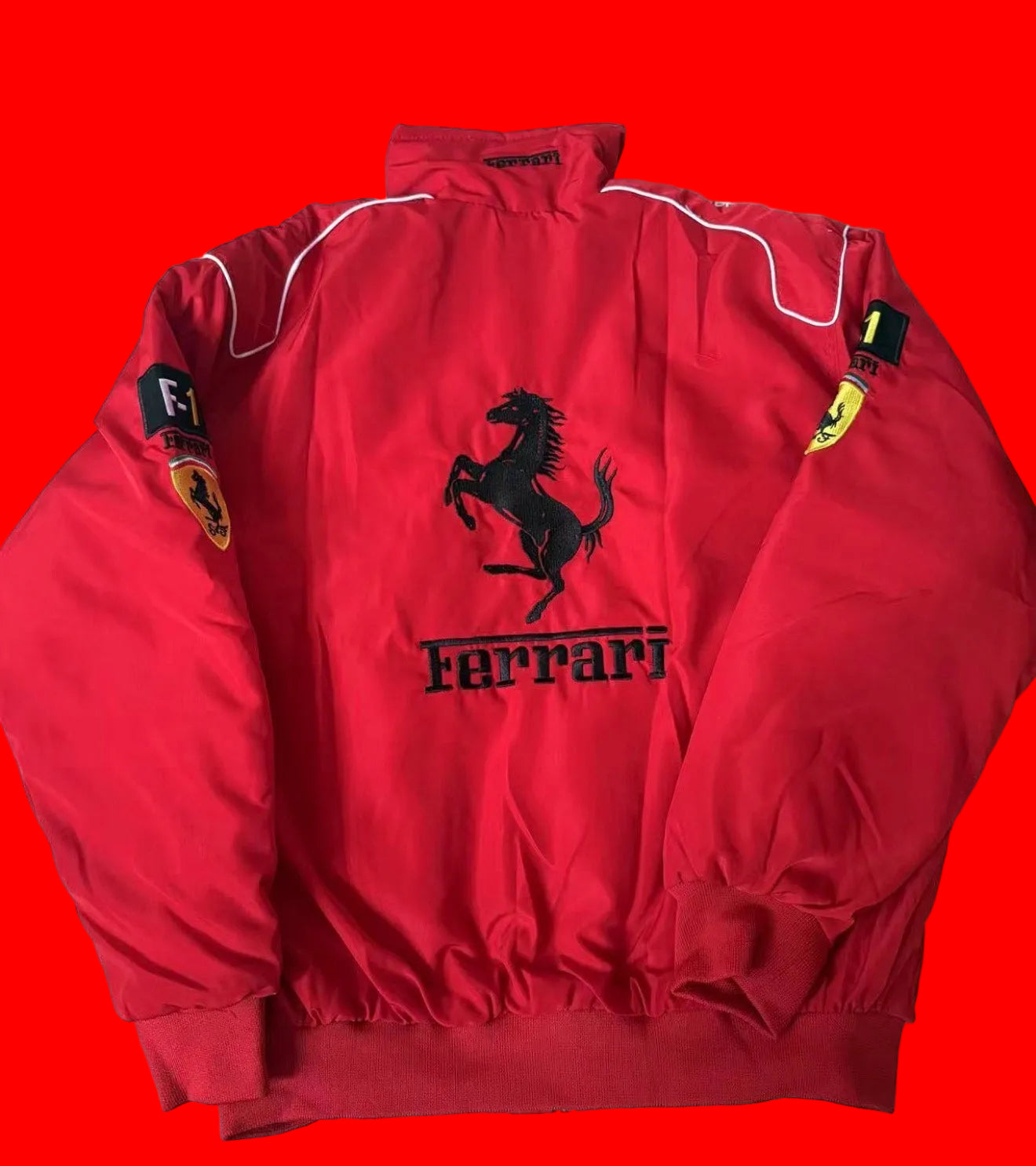 Vintage-Inspired Ferrari F1 Racing
Jacket - Red Vodafone Puma Era