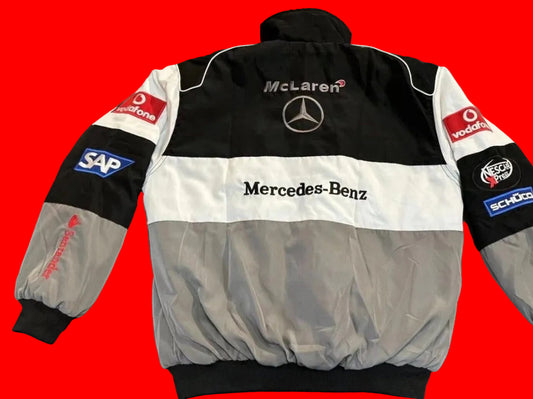 Vintage Vodafone McLaren Mercedes F1 Team Racing Jacket - Black/Grey/White Johnnie Walker aigo Mobil 1 Santander
