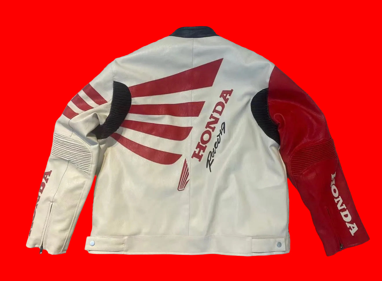 Honda HRC Racing Leather Jacket - Vintage Style Red White Cream
Motorcycle Biker Coat