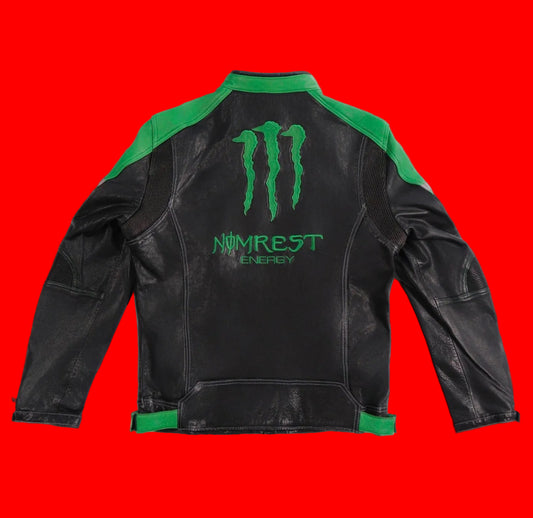 Inspired by Monster Energy Moto Jacket
- Green/Black Leather Racer