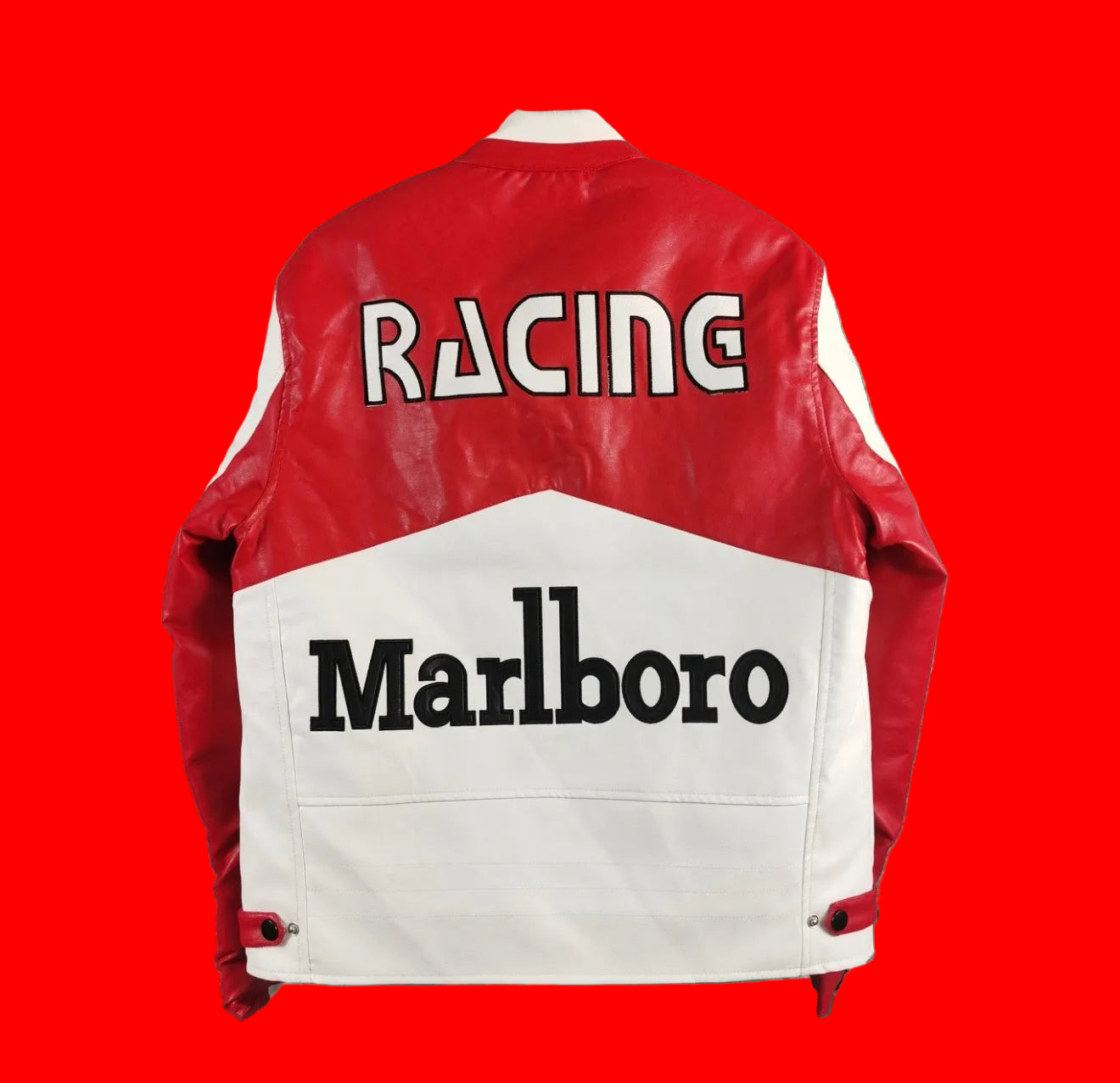 Vintage Marlboro Racing Leather Jacket Michelin Arai Patches - Red White Black
MotoGP Style Bomber