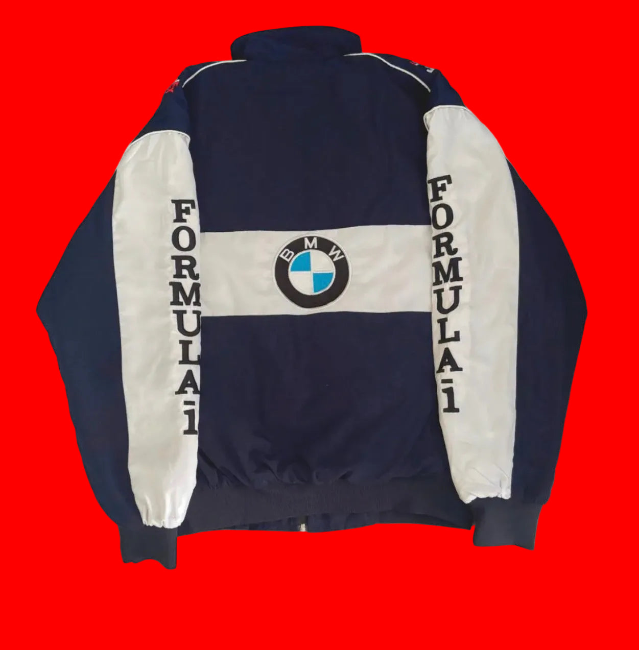 Vintage-Inspired BMW Williams Formula 1 Jacket - Navy Blue White F1 World Championship Bomber with FedEx
Accents