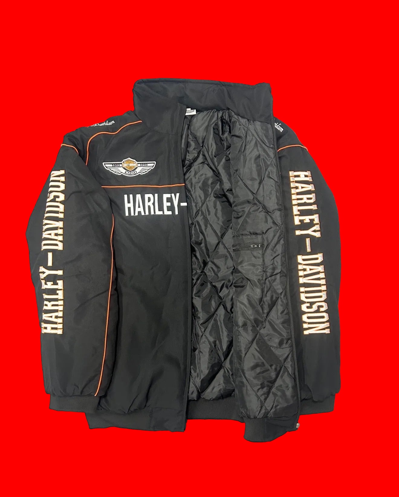 Vintage 2003 Harley-Davidson 100th Anniversary Racing Jacket - Black/ Orange Windbreaker
