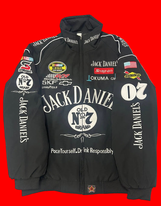 Vintage Jack Daniel's Old No. 7 NASCAR Racing Jacket - Black #07 RCR Sponsor Patches