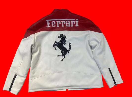 Vintage-Style Ferrari Racing Leather
Jacket - Arai & Michelin Patches Edition
