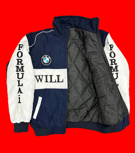 Vintage-Inspired BMW Williams Formula 1 Jacket - Navy Blue White F1 World Championship Bomber with FedEx
Accents
