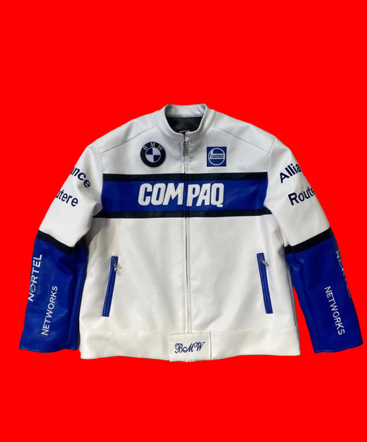 Vintage BMW Compaq Racing Leather Jacket - White Blue Black F1 Motorsport
Biker Coat