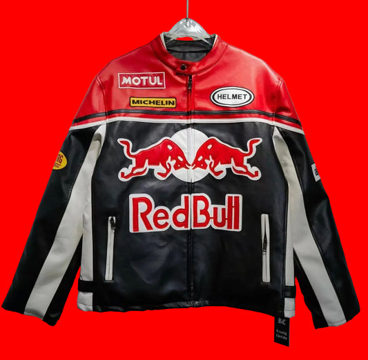 Vintage Red Bull Racing Leather
Motorcycle Jacket - Motul Michelin
Patches Red/Black MotoGP Style