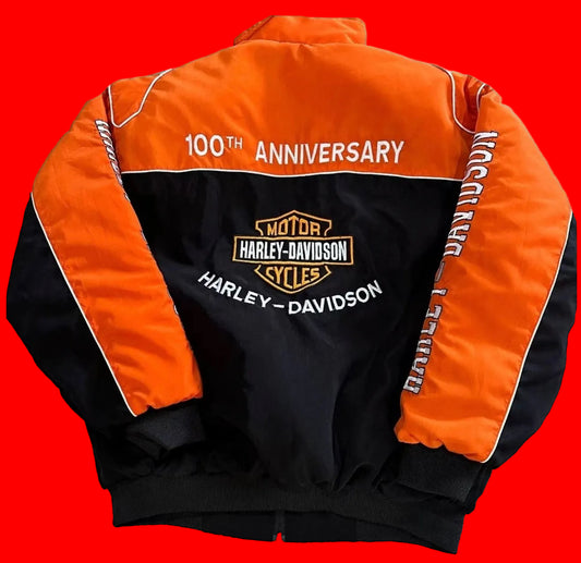 Vintage 2003 Harley-Davidson Orange & Black Full-Zip Track Jacket - 100th
Anniversary Edition