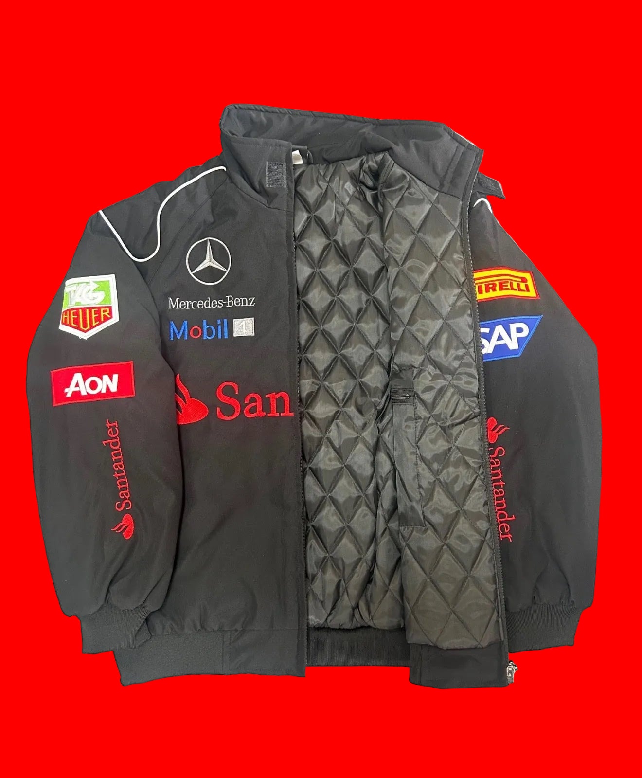 Vodafone McLaren Mercedes F1 Team
Jacket - Black Santander Racing Bomber with Full Sponsor Patches
