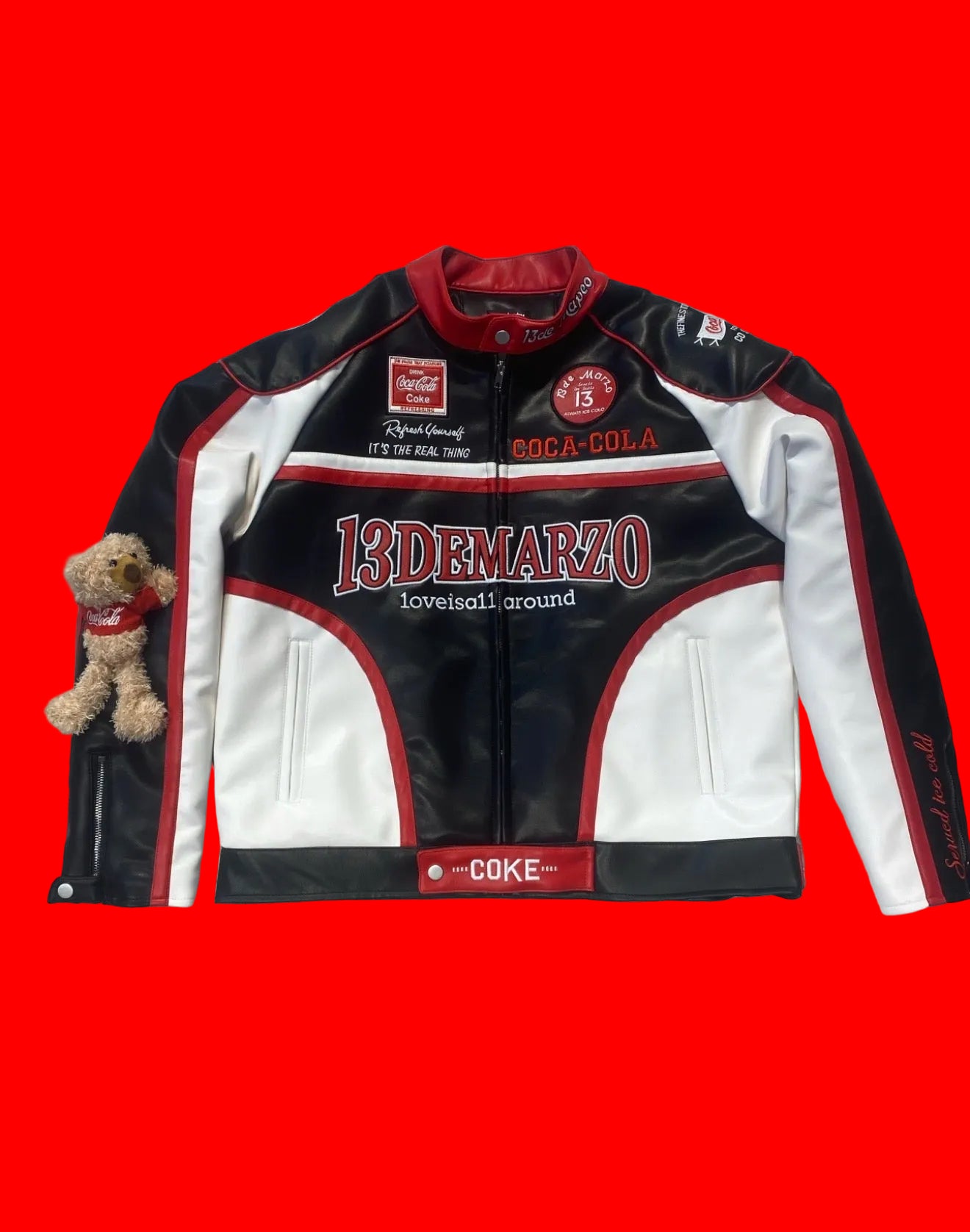 13DE MARZO x Coca-Cola Bear Racing Leather Jacket - Black Edition