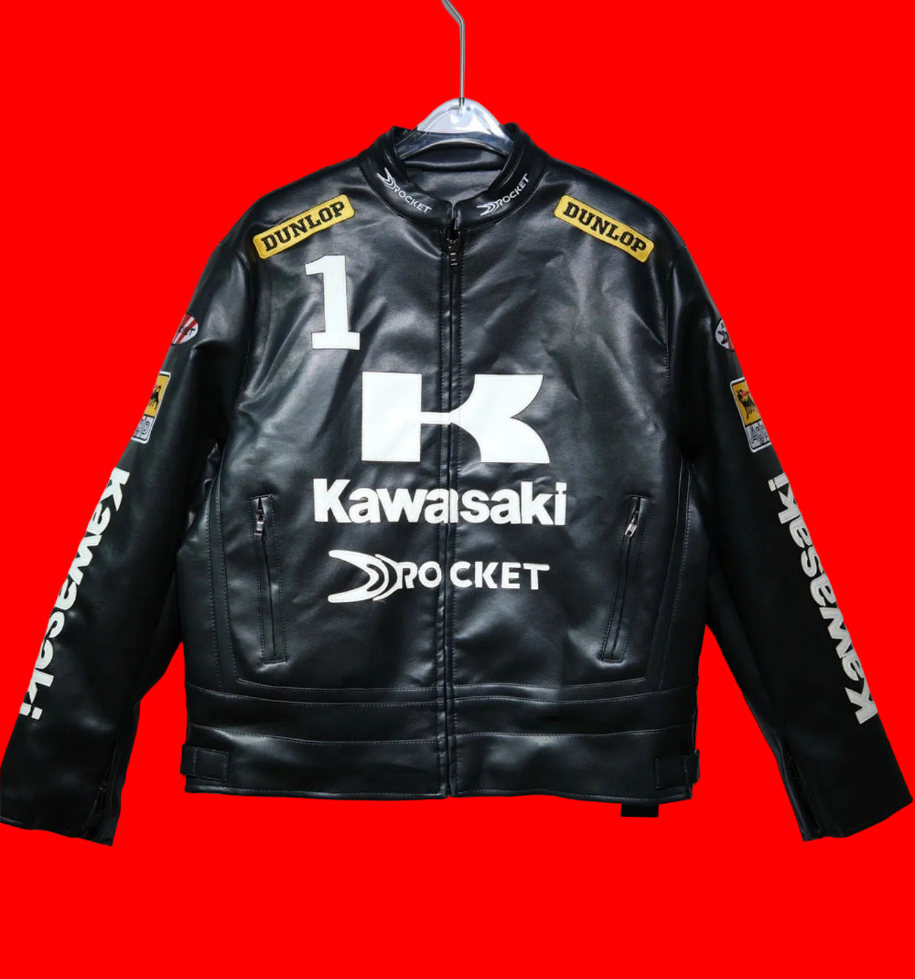 Kawasaki #1 Racing Leather Jacket -
Dunlop Rocket Inspired Black