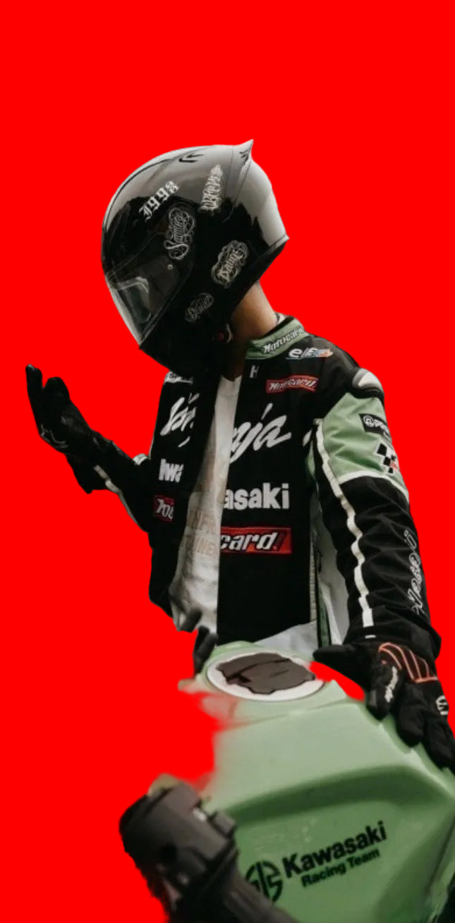 Kawasaki Ninja Racing Leather Jacket-Green Black Heararotod Inspired