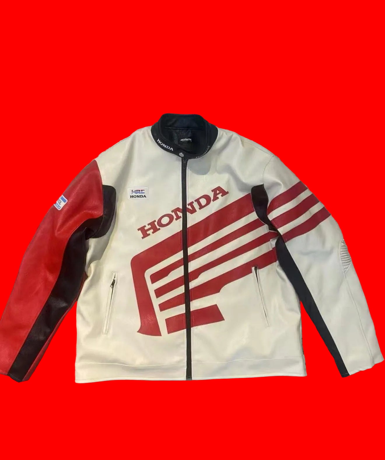 Honda HRC Racing Leather Jacket - Vintage Style Red White Cream
Motorcycle Biker Coat