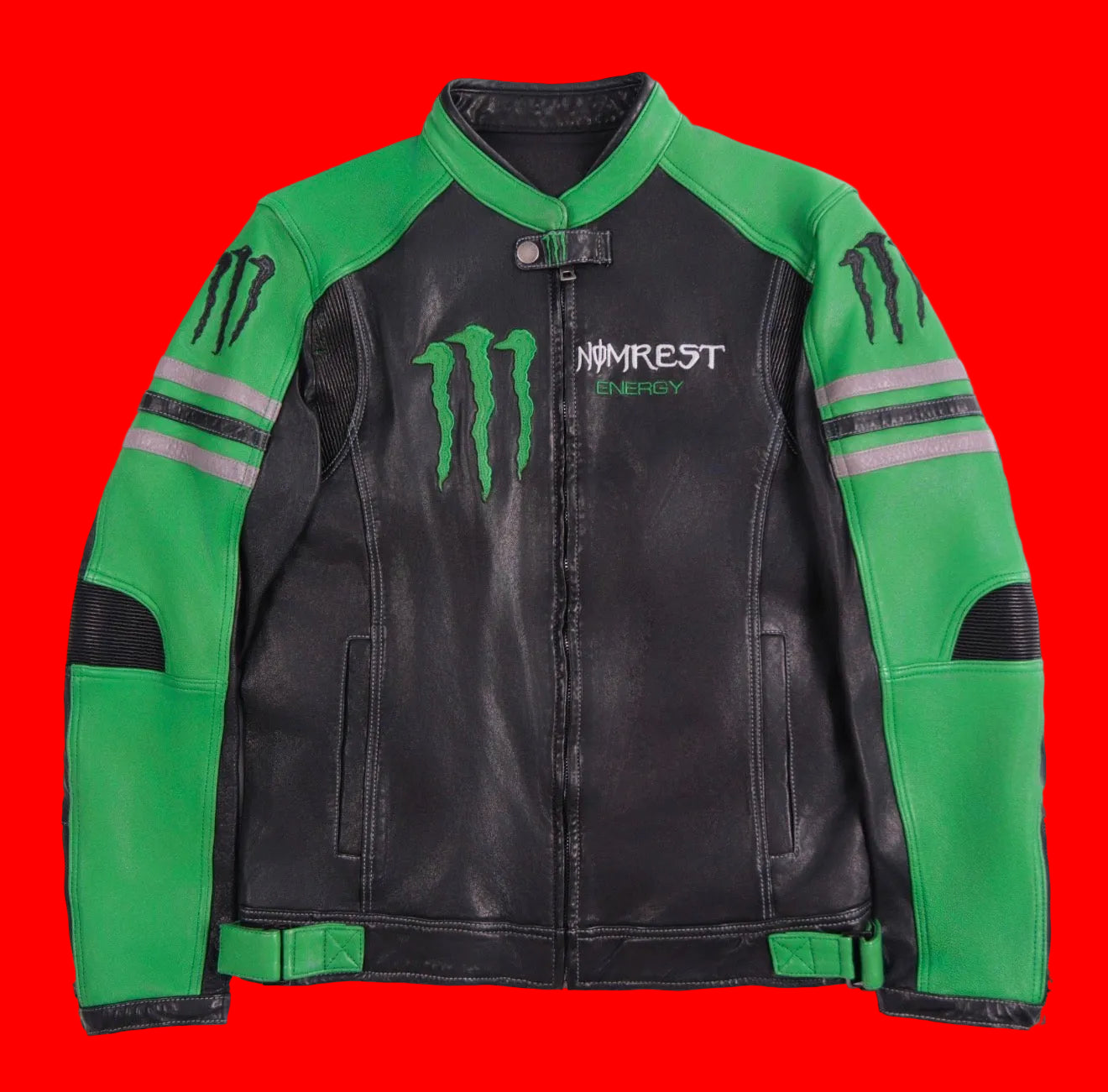 Inspired by Monster Energy Moto Jacket
- Green/Black Leather Racer