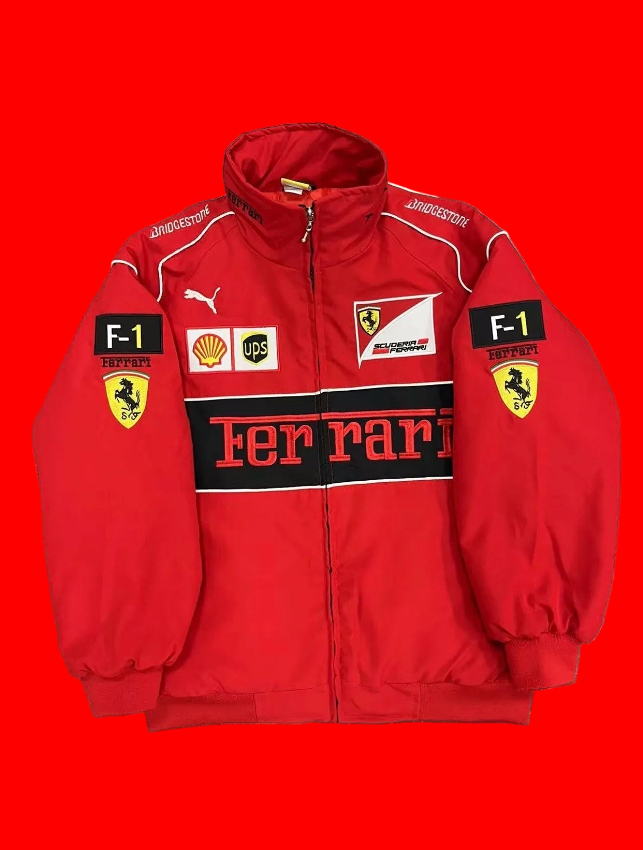 Scuderia Ferrari Puma F1 Team Racing Jacket Vintage Red - Bridgestone Shell
UPS Embroidered Motorsport