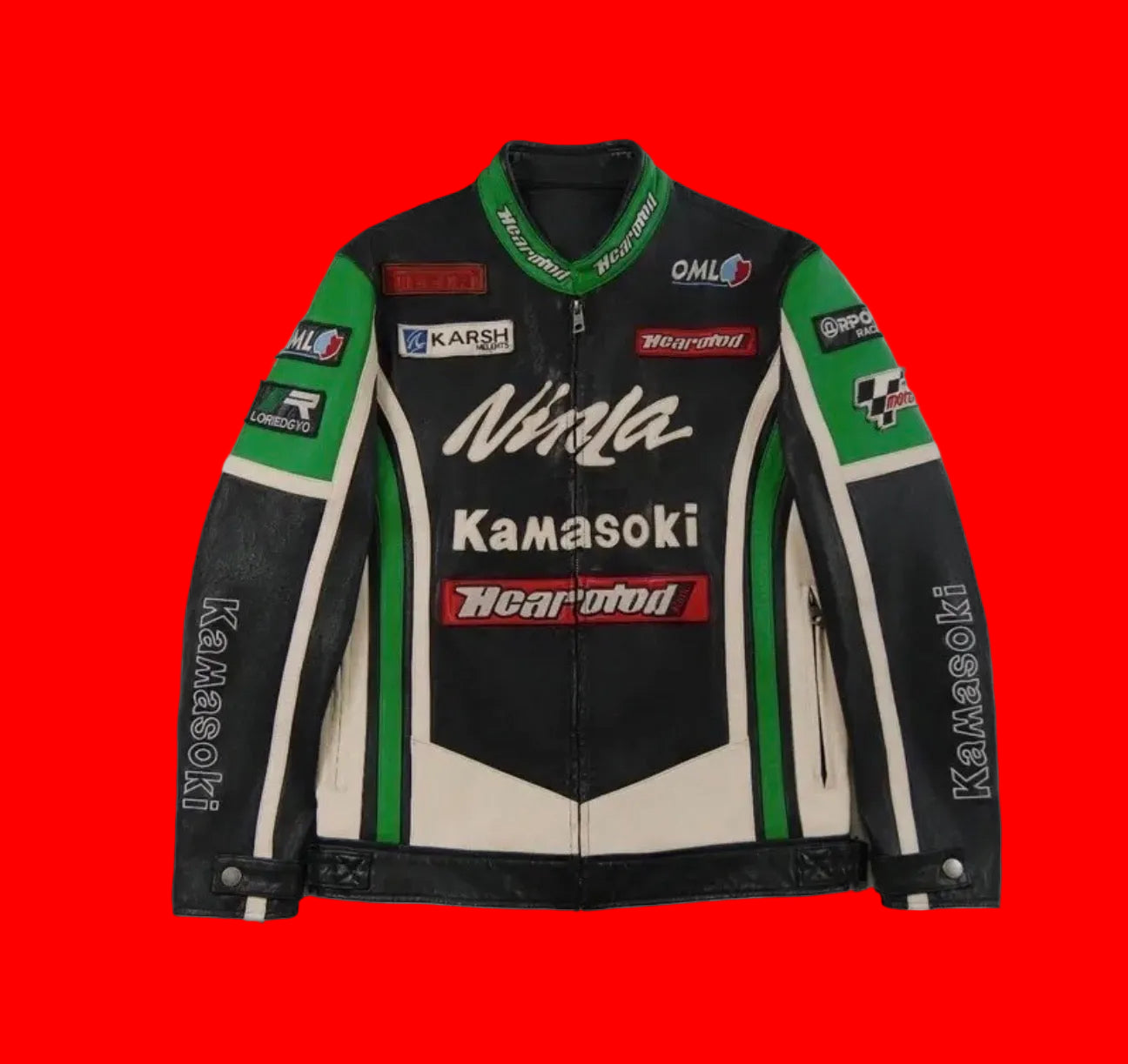 Kawasaki Ninja Racing Leather Jacket-Green Black Heararotod Inspired