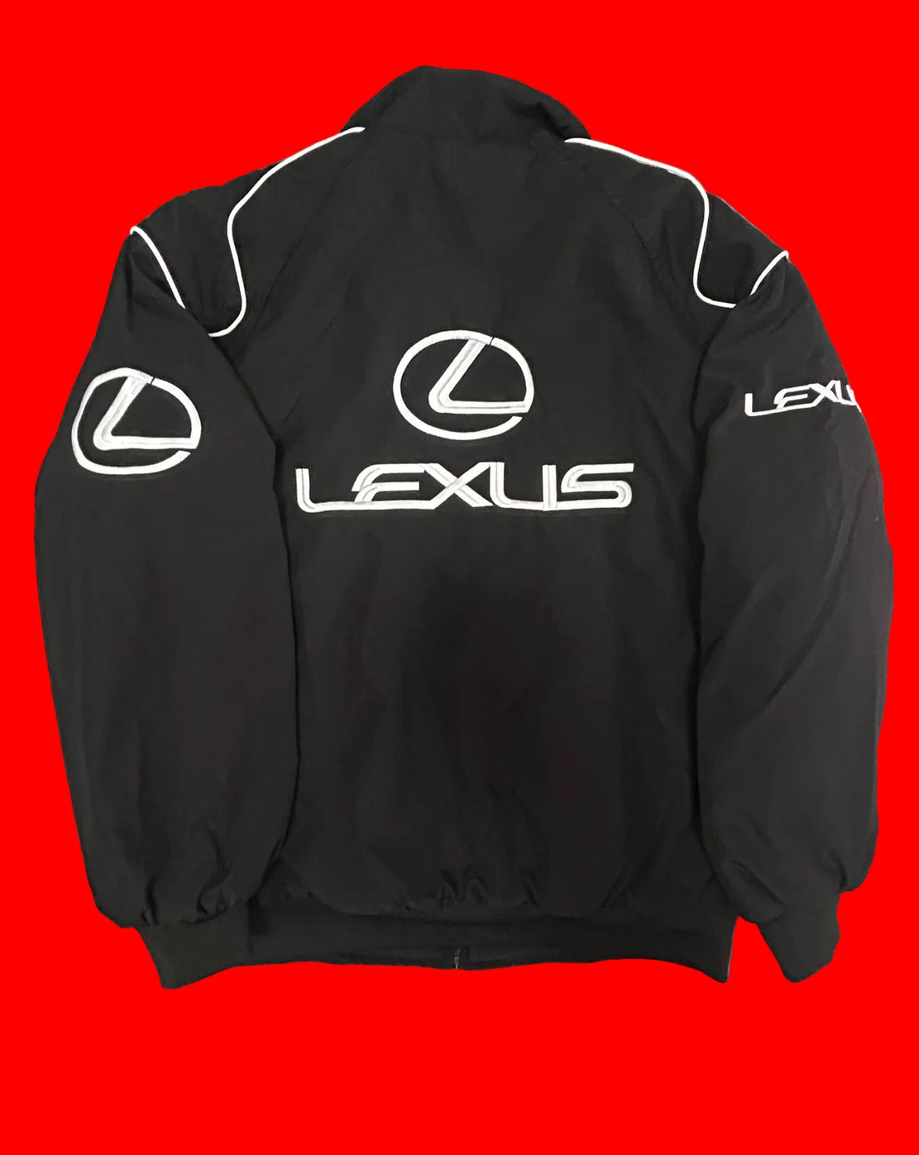 Black Lexus Motorsport Bomber Jacket
- Full Zip Racing Windbreaker with
White Accents