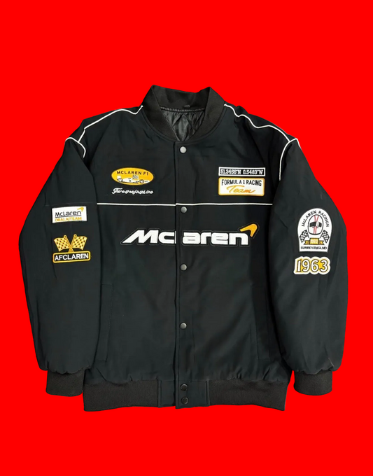 Vintage-Inspired McLaren F1 Racing
Bomber Jacket - Black Heritage Edition