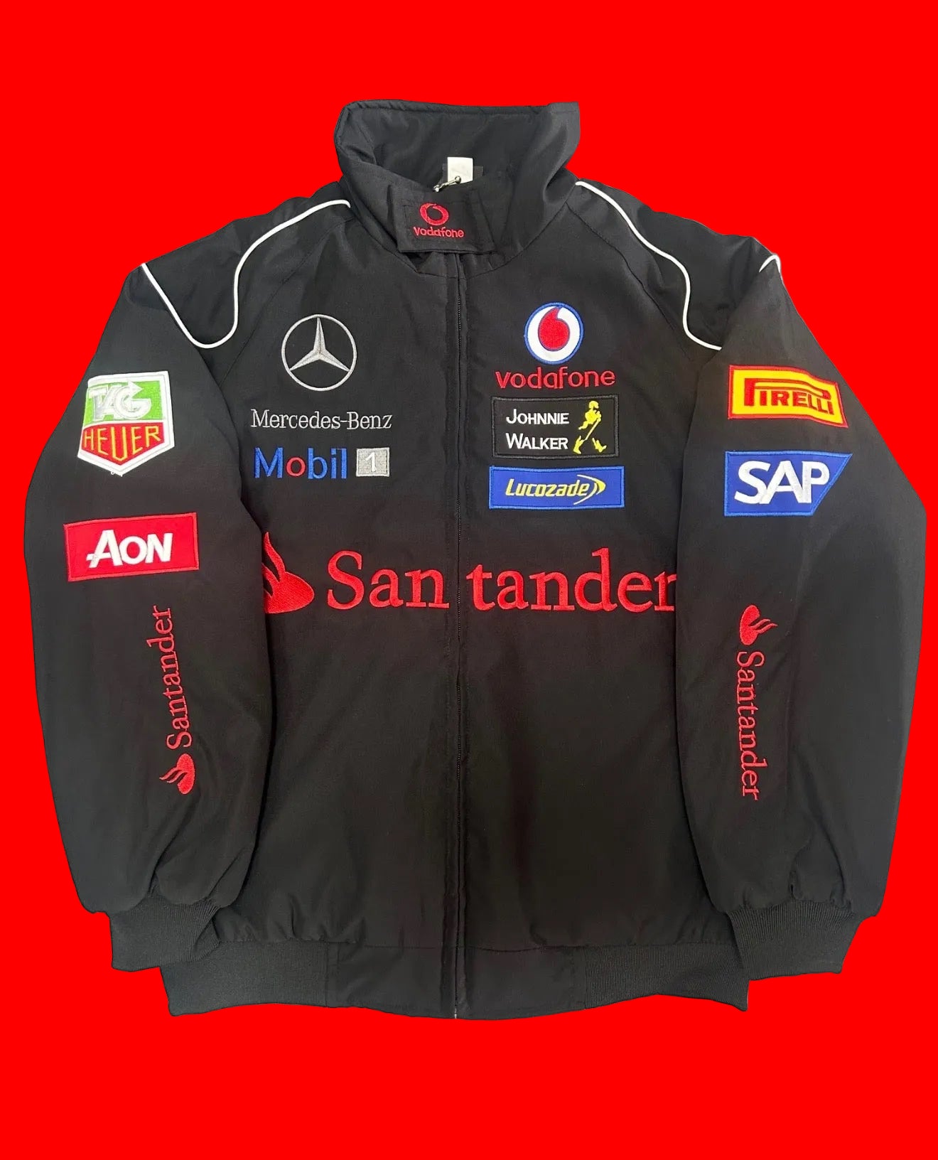 Vodafone McLaren Mercedes F1 Team
Jacket - Black Santander Racing Bomber with Full Sponsor Patches