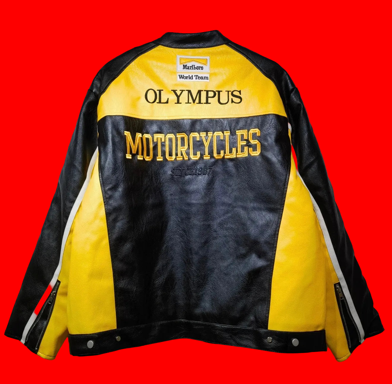 Vintage Ferrari Marlboro Leather Racing Jacket -  Red/BlackShell Olive Green/BlackShell Yellow/BlackShell