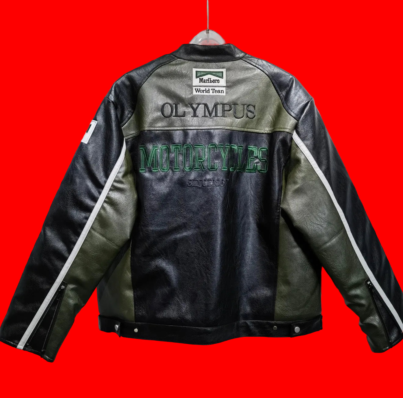 Vintage Ferrari Marlboro Leather Racing Jacket -  Red/BlackShell Olive Green/BlackShell Yellow/BlackShell