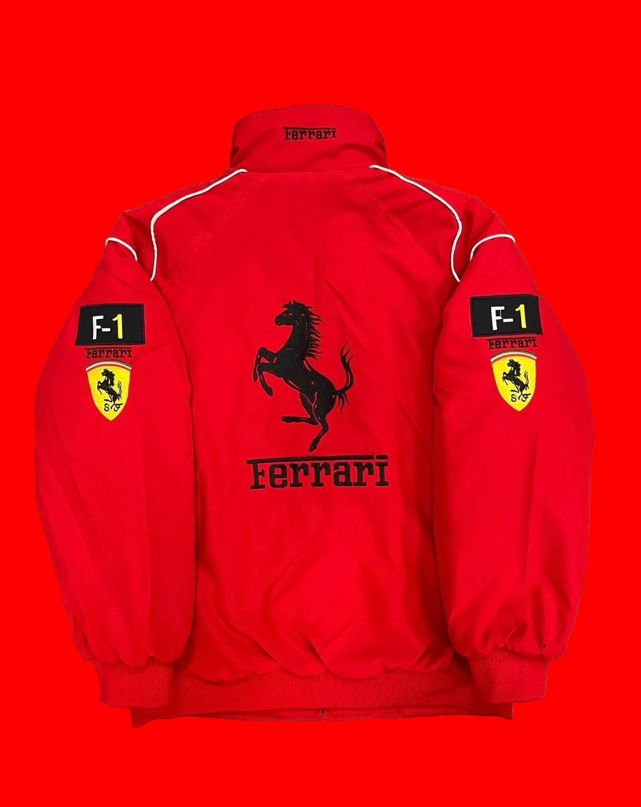 Vintage-Inspired Ferrari F1 Racing
Jacket - Red Vodafone Puma Team
Bomber