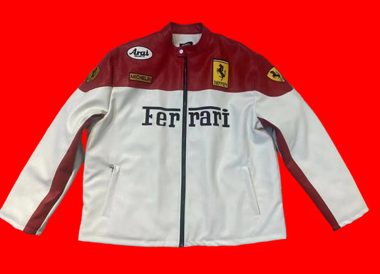Vintage-Style Ferrari Racing Leather
Jacket - Arai & Michelin Patches Edition
