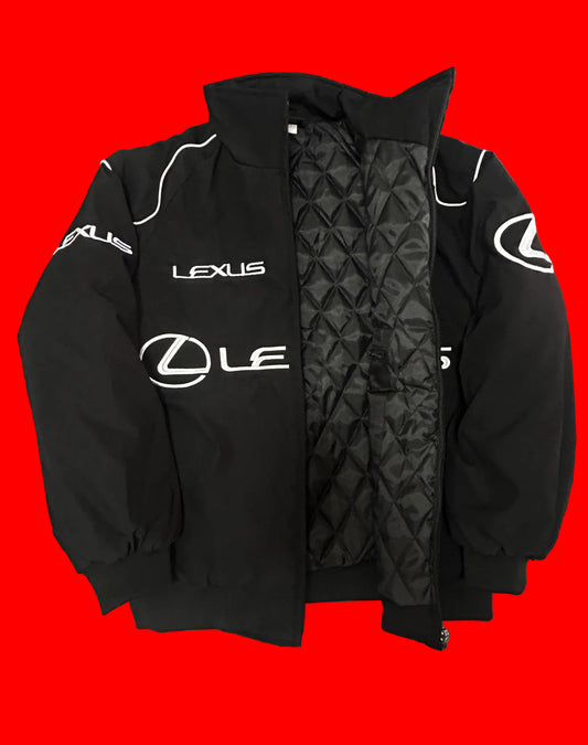 Black Lexus Motorsport Bomber Jacket
- Full Zip Racing Windbreaker with
White Accents