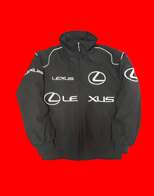 Black Lexus Motorsport Bomber Jacket
- Full Zip Racing Windbreaker with
White Accents