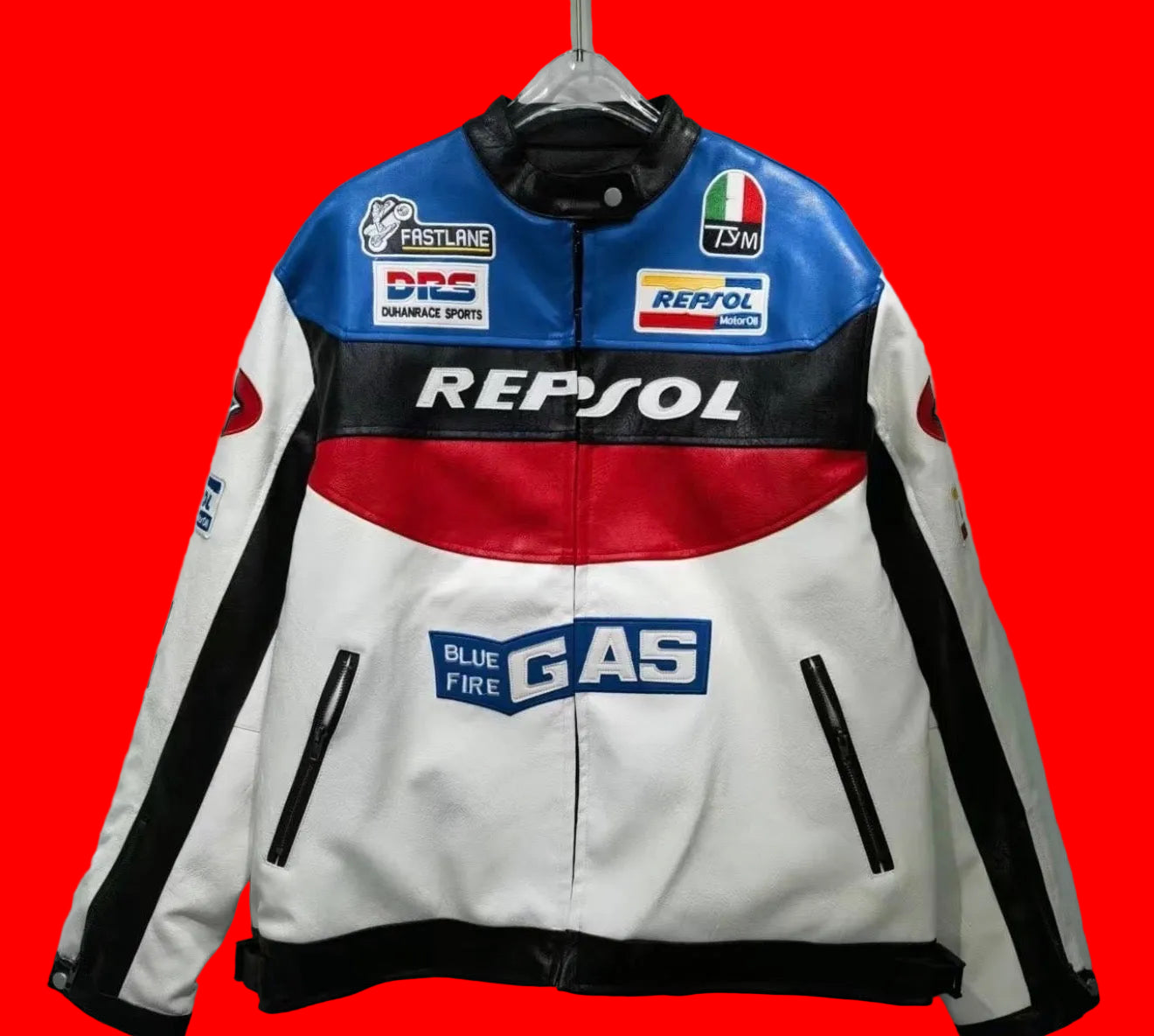 Repsol Racing Leather Jacket - Blue Red
White MotoGP Inspired