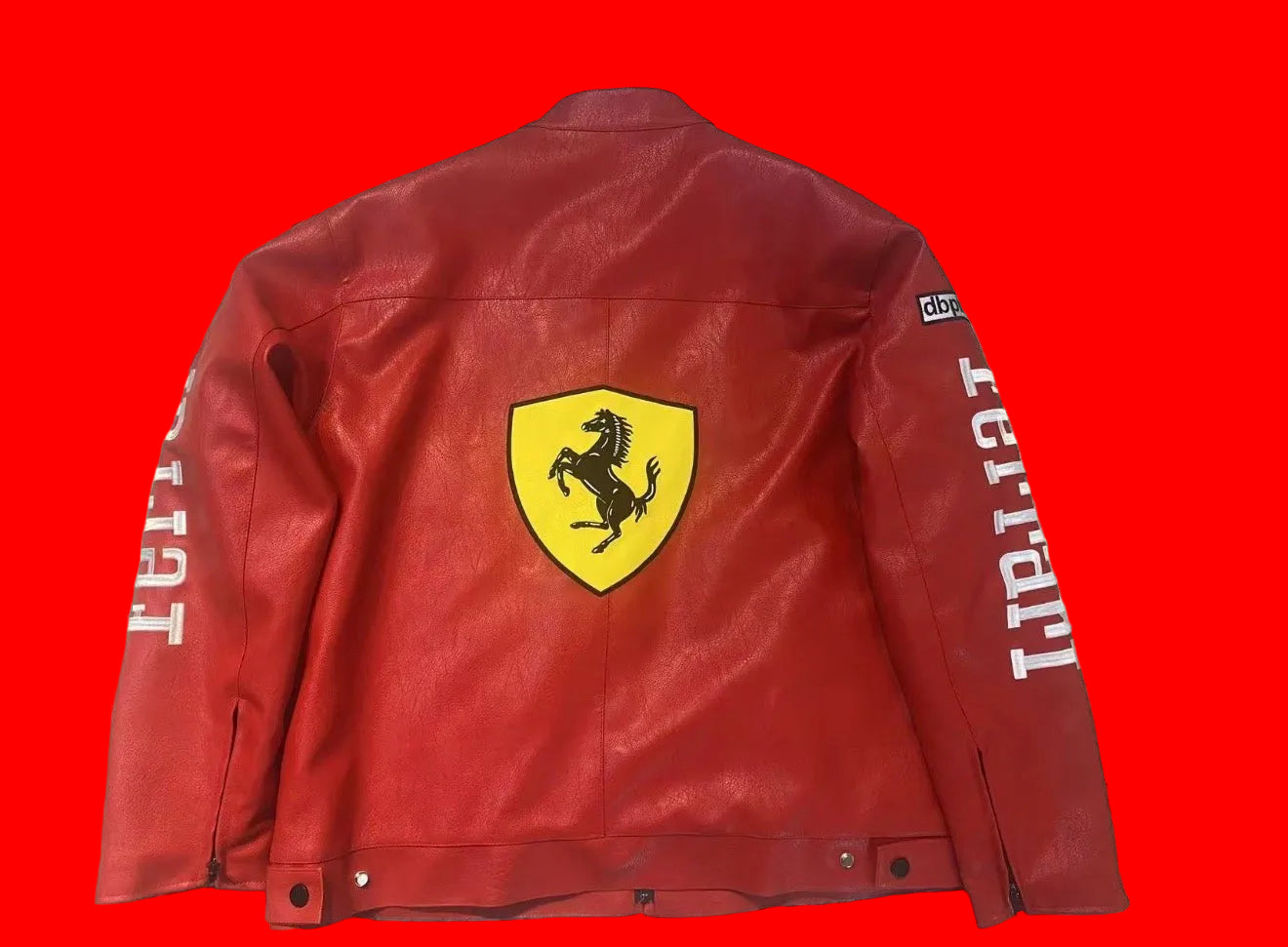 Vintage Ferrari Scuderia Racing Leather
Jacket Alpinestars Bell Vodafone Michelin Patches - Red Full-Zip MotoGP
Style