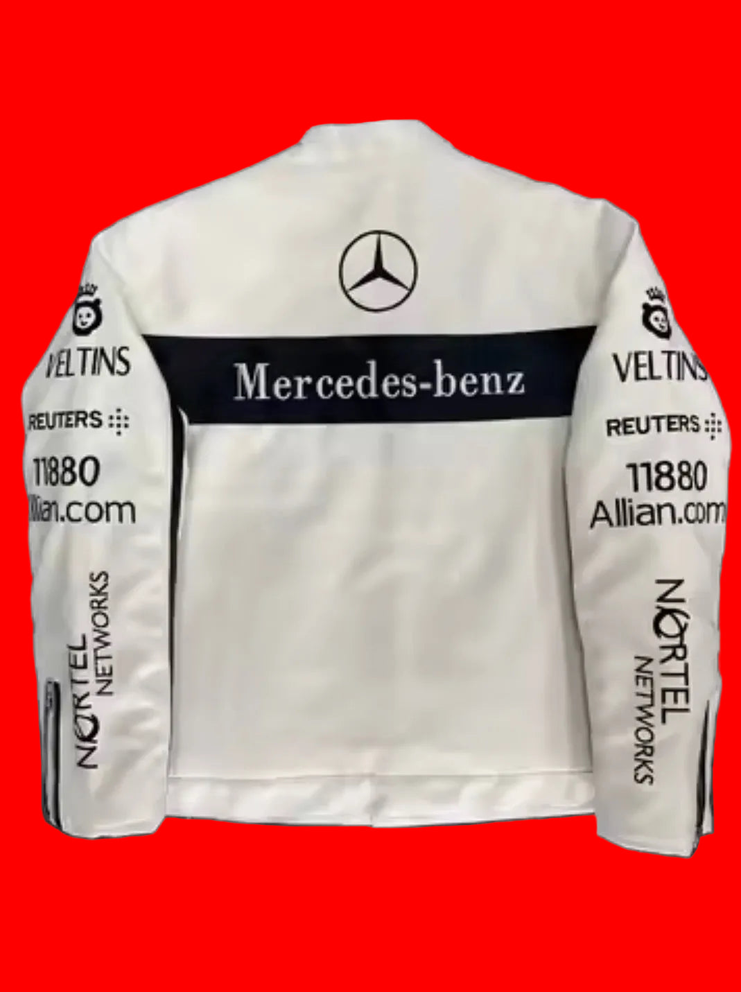 Iconic Mercedes Motorsport Jacket
Leather - Motul Lexus Sponsors White with Black Band Racing Bomber