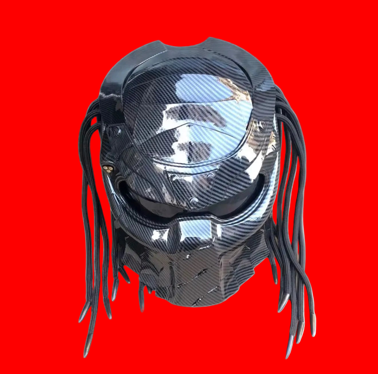 Custom Predator Motorcycle Helmet with Dreadlocks - Full Face Red Black DOT Approved