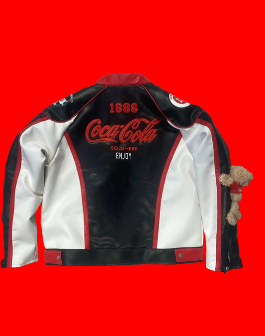 13DE MARZO x Coca-Cola Bear Racing Leather Jacket - Black Edition