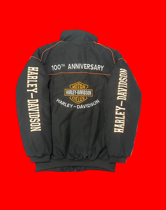 Vintage 2003 Harley-Davidson 100th Anniversary Racing Jacket - Black/ Orange Windbreaker