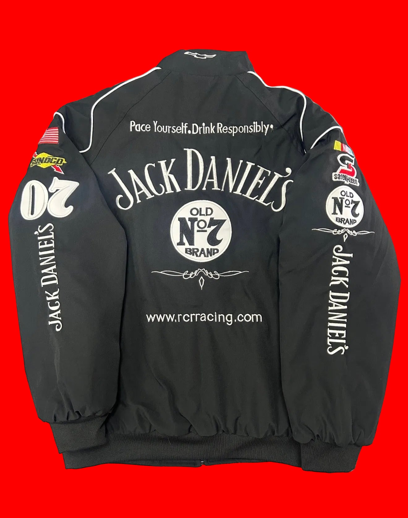 Vintage Jack Daniel's Old No. 7 NASCAR Racing Jacket - Black #07 RCR Sponsor Patches